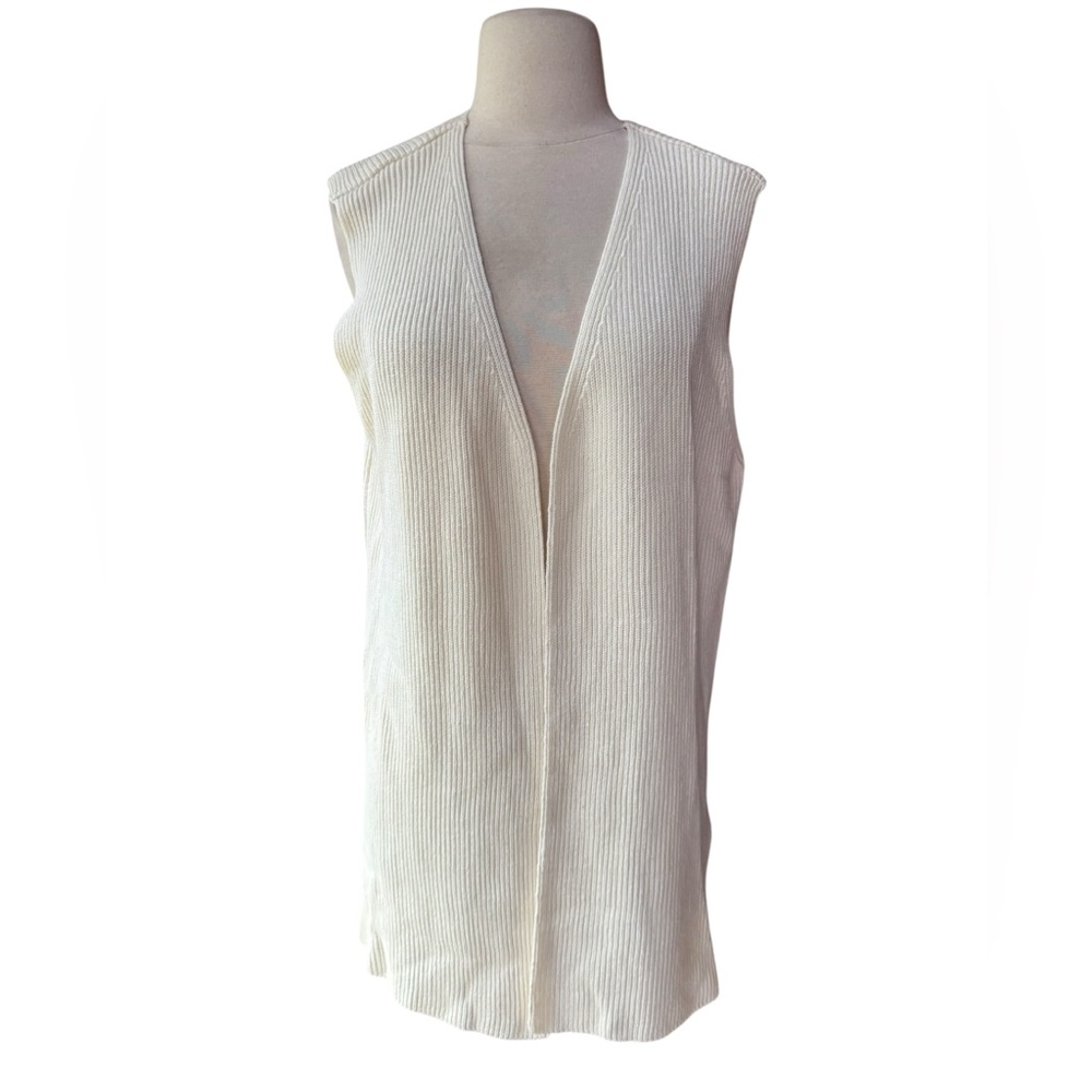 Deadstock 1980s/90s Liz & Co. 100% Cotton Off White Ribbed Open Cardigan
